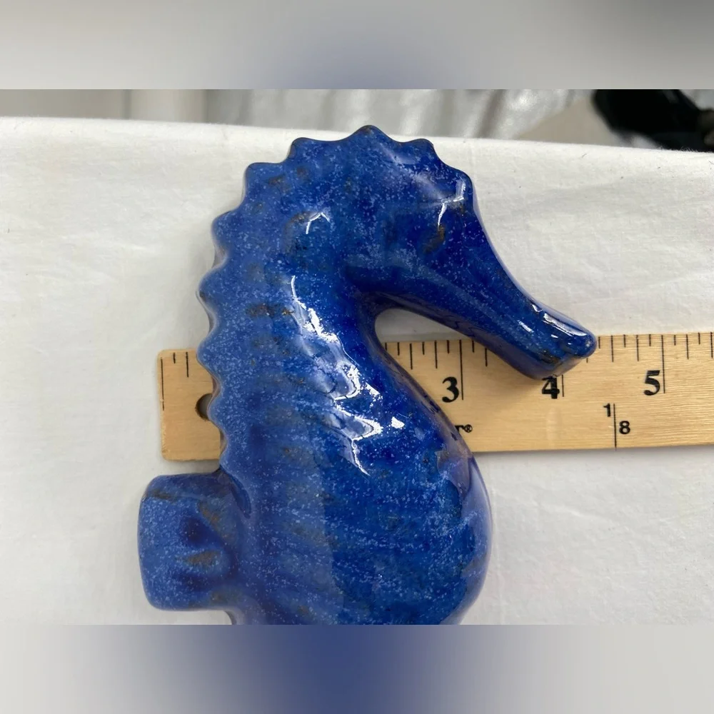 Seahorses Glazed‎ Terracotta Pottery Cobalt Blue 8” Tall